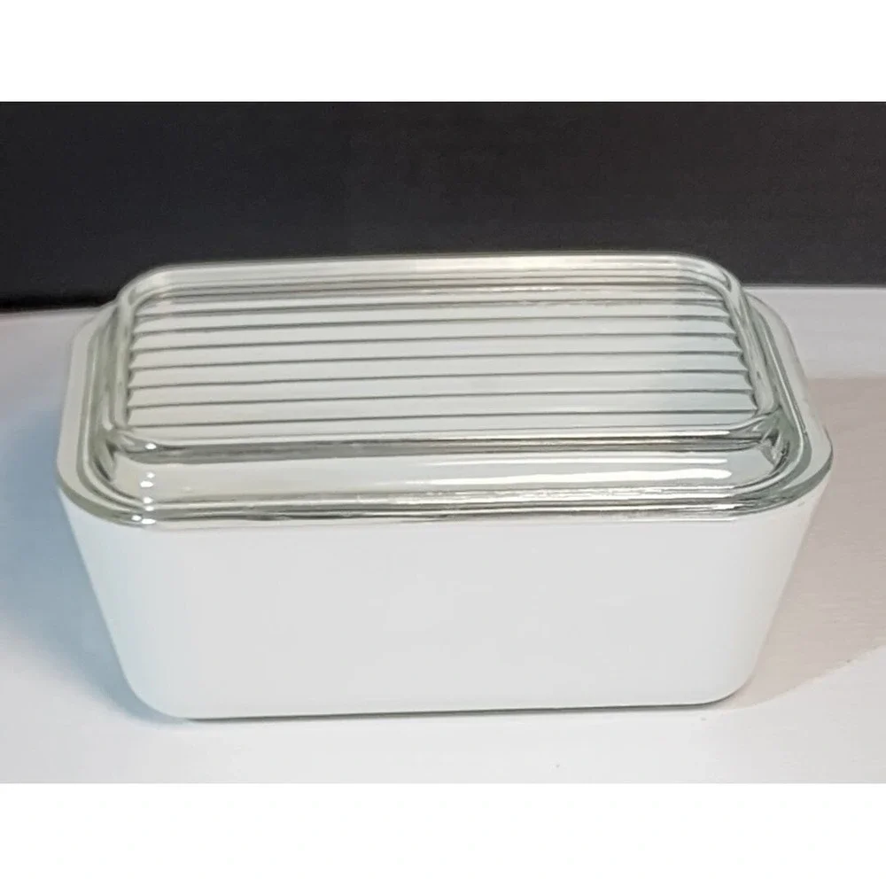 VTG Pyrex #502 TOWN & COUNTRY Refrigerator Dish & Glass‎ Lid Set DESIGN MISPRINT